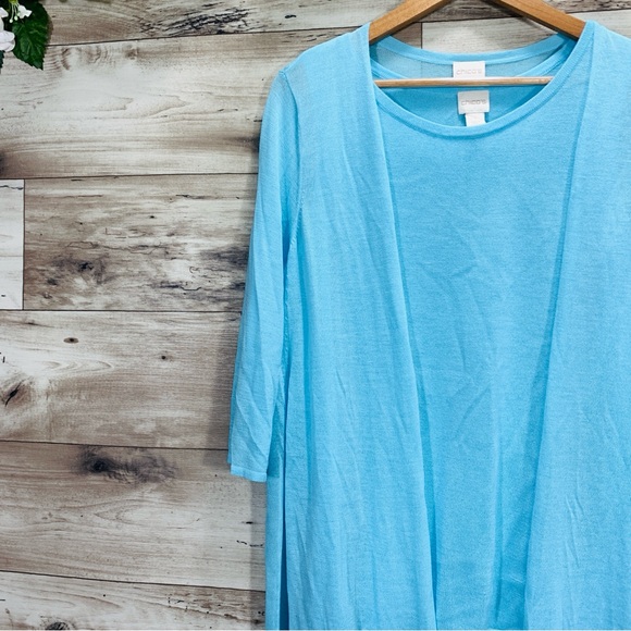 Chico's size 1 (M/8) blue knit tunic cardigan & top 2 piece set coastal lounge - Picture 6 of 16
